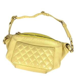 CHANEL Yellow Leather Logo Hobo Bag